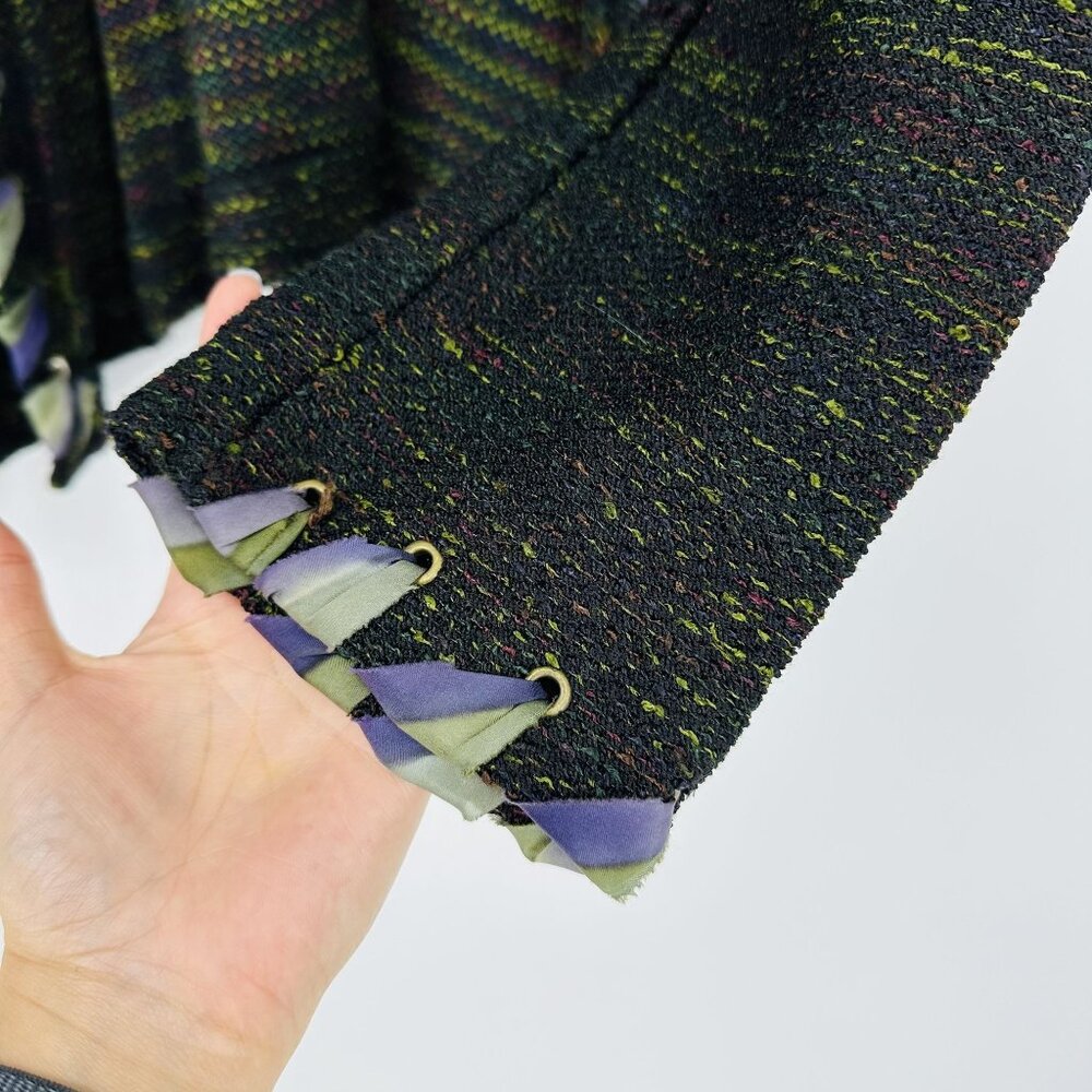 Steve Fabrikant Vintage Green Multi Knit Ribbon Long Sleeve Cardigan Sweater XL - Picture 5 of 9